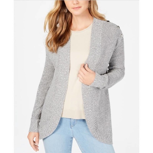 Charter Club Sweaters - Grey Button-Detail Curved-Hem Cardigan